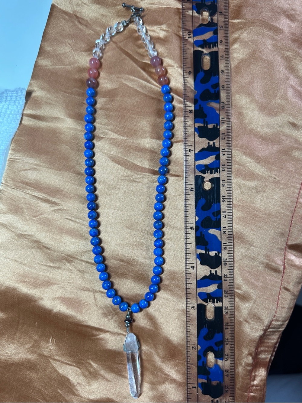 Handcrafted Blue Lapis Necklace with Raw Herkimer Diamond Crystal Pendant